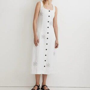 Madewell Button-Front Midi Sheath Dress in Linen